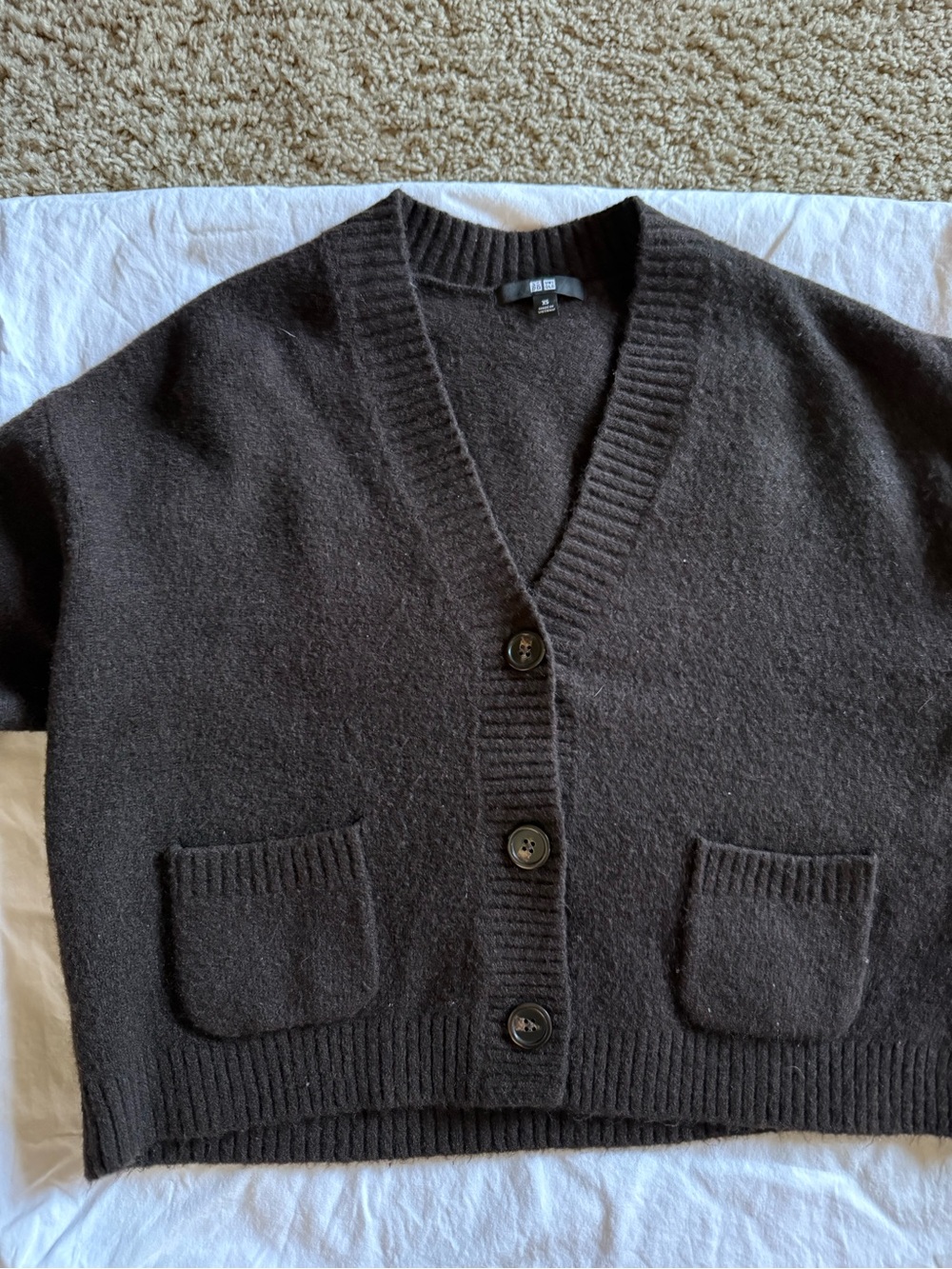 Uniqlo Brown V-Neck Button Knit Cardigan